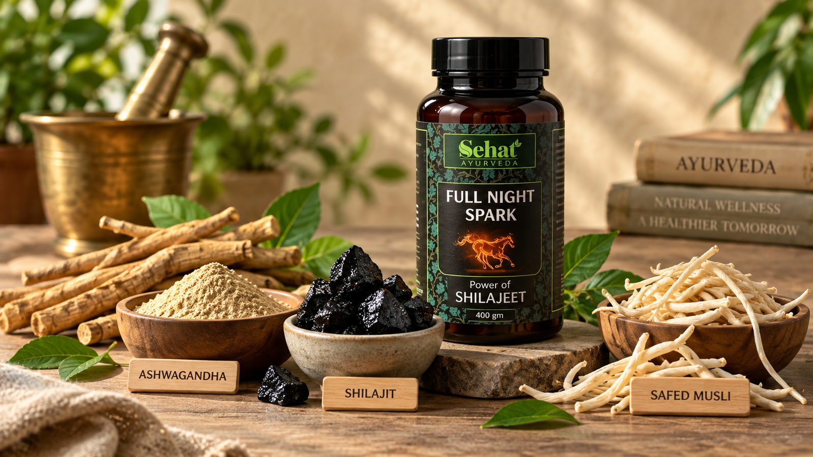 Ayurvedic energy supplements with Ashwagandha, Shilajit and Safed Musli for everyday vitality